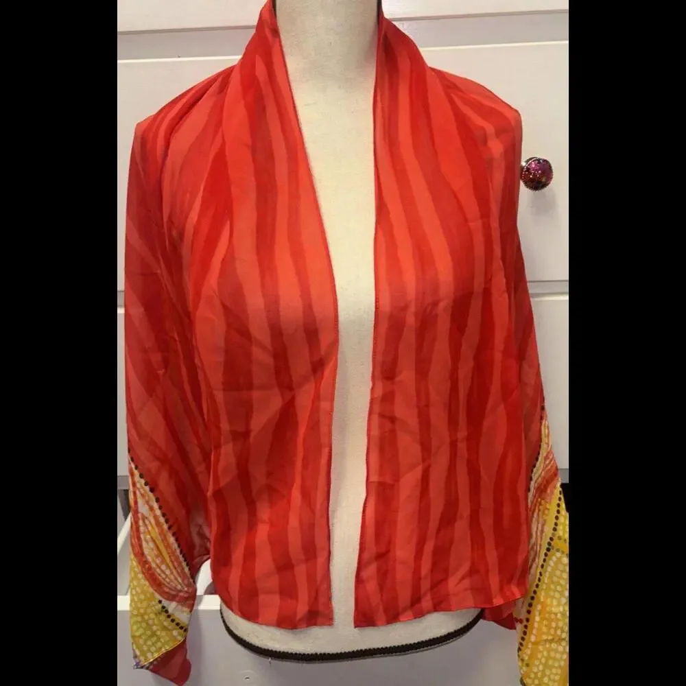 👠🥻❤️ Red Yellow Blue Chiffon Rectangle Scarf 66” X 22”